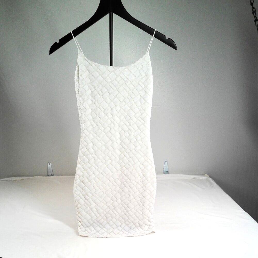 Misty Rose White Textured Woven Slip Dress Spaghetti Straps Size S